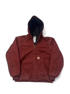 Vintage Carhartt full zip hooded canvas jacket J160 CLY size L mens clay RARE